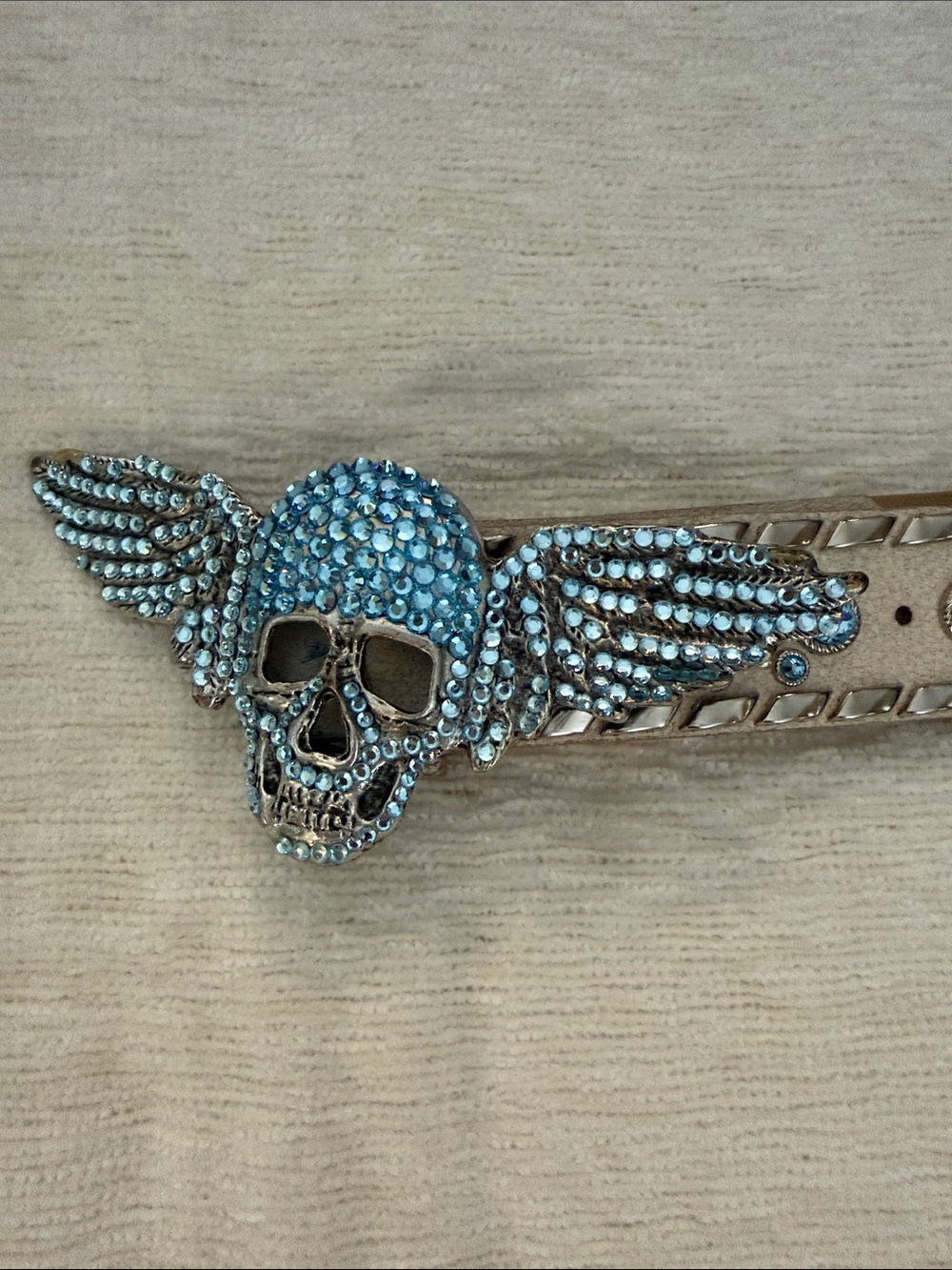 Winged Skull Rhinestone Belt in Blue - Statement Accessory - Picture 3 of 7